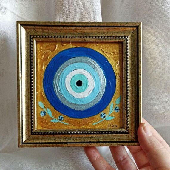 Evil Eye Painting Original Art, Gold Framed N...