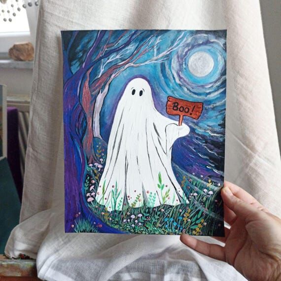 Hand Painted Ghost Art, Original Acrylic Pain...