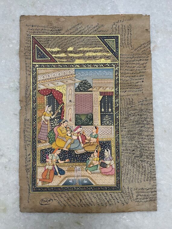 Antique Paper Miniature Painting of Mughal Co...