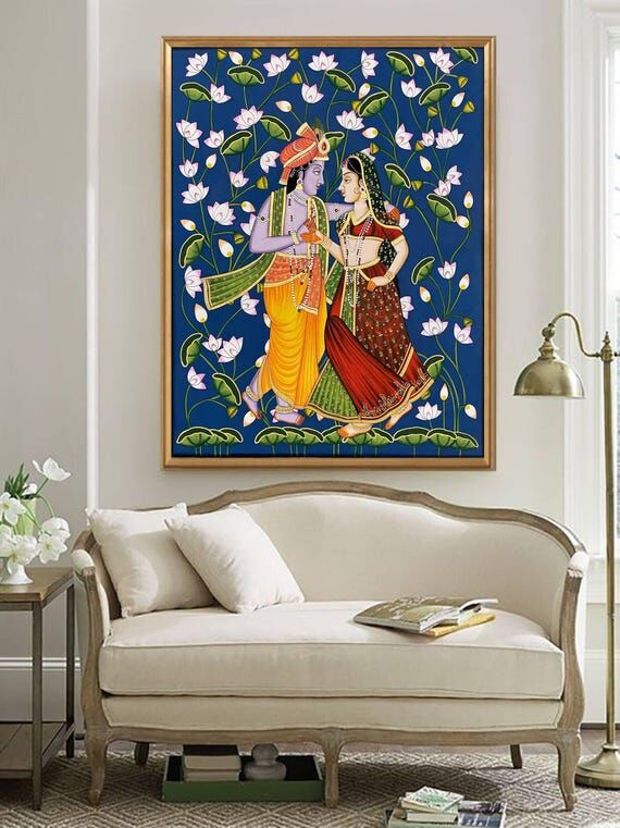 Radha Krishna Detailed Pichwai Handmade Paint...