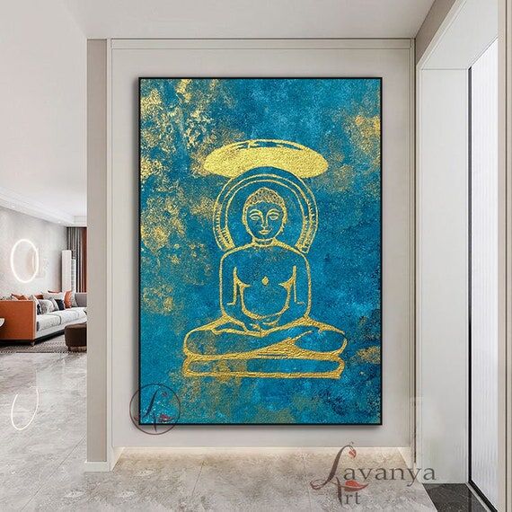 Mahavir Swami Jain Art: Abstract Canvas Paint...