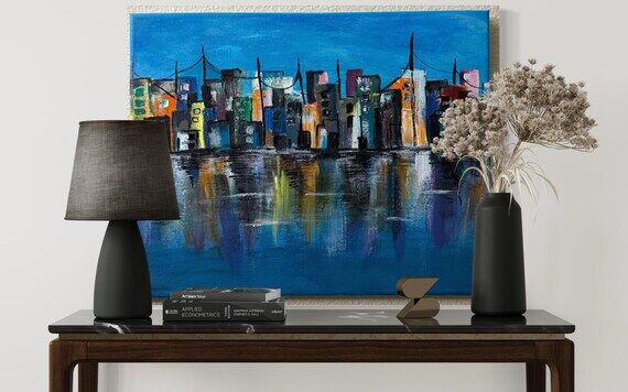 Handmade City Lights Acrylic Painting, 11x14 ...