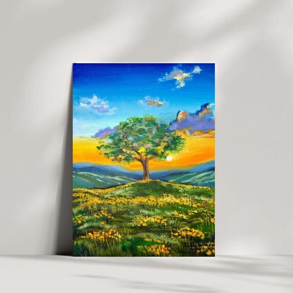 Original Sunset Tree Painting: Inspirational ...