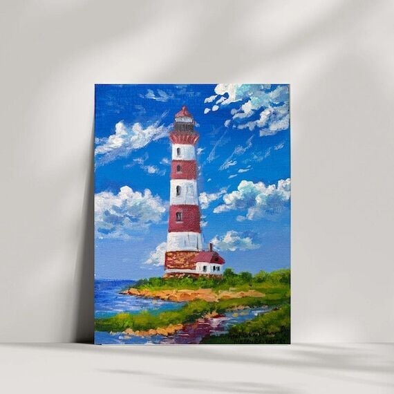 Michigan Lighthouse Painting: Original Seasca...