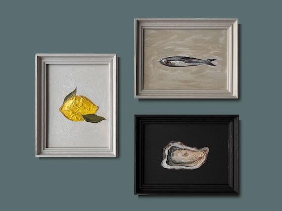 Framed Kitchen Art Set, Sardines, Lemon, Oyst...