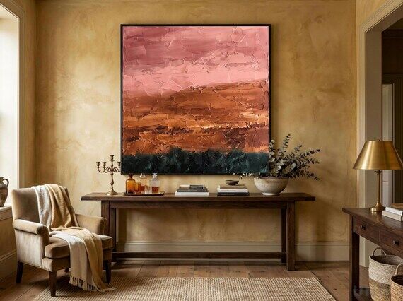 Burnt Orange Abstract Landscape Painting, Tex...