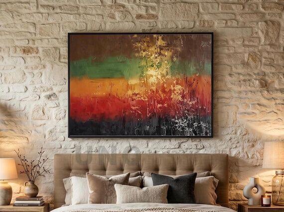 Brown Abstract Palette Knife Painting, Rustic...