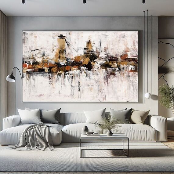 Abstract Bridge Acrylic Painting, Palette Kni...