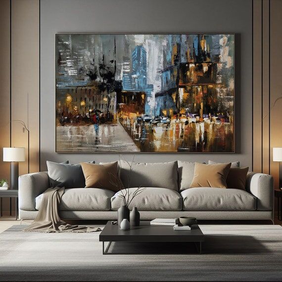 Abstract Cityscape Acrylic Painting, Modern U...