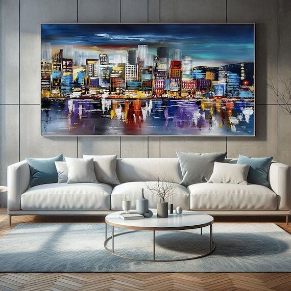 Handmade Acrylic Cityscape Painting, Modern M...