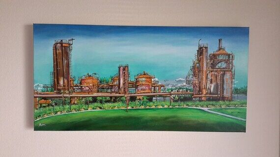 Old Oil Factory - Original Acrylic Painting O...