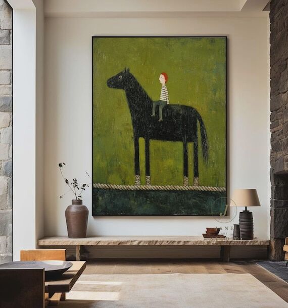 Abstract Black Horse Painting Framed,Large Or...