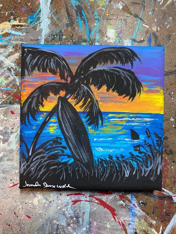 Beach Sunset Mini Painting - Original - Hand ...