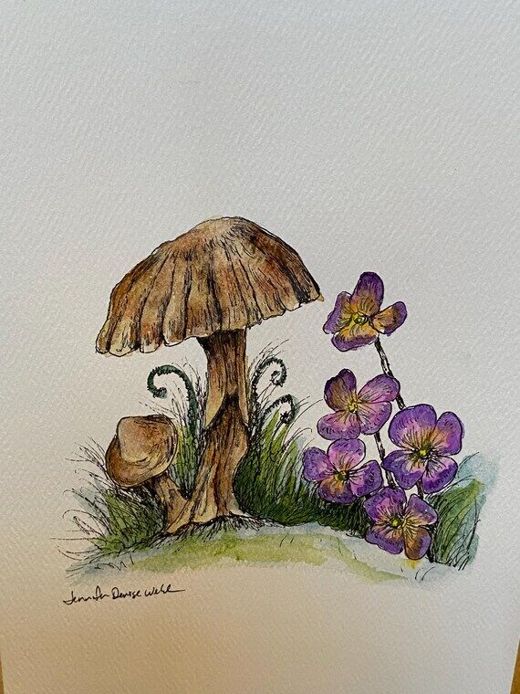 Mushroom Watercolor Notecard - Original artwo...