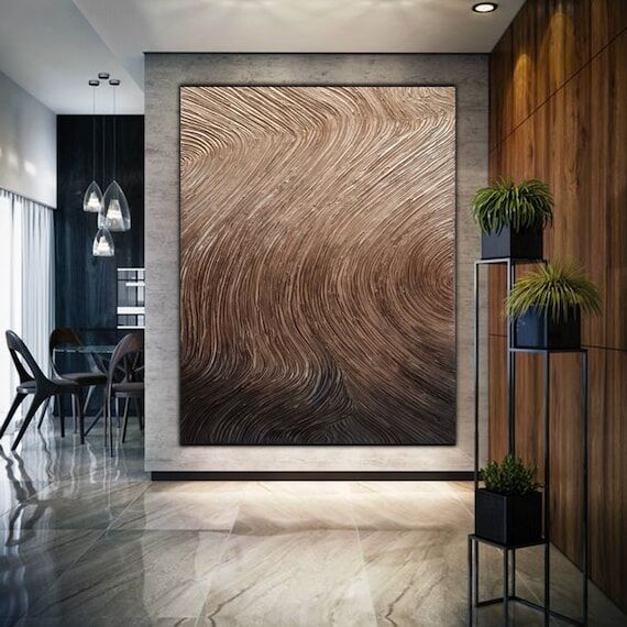 Textured Abstract Canvas Art – Brown, Champ...