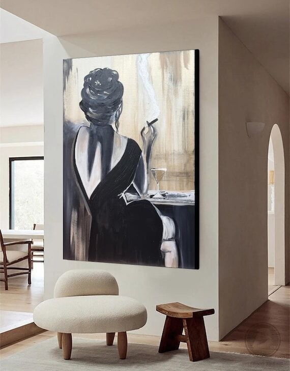 Smoking Woman Textured painting, figurative a...