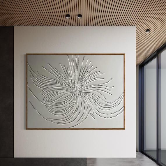 Extra Large White Textured Wall Art Dot 3D Pa...