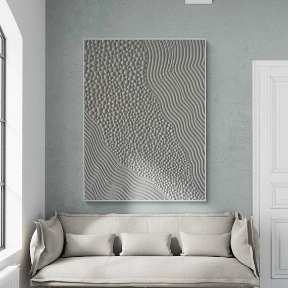 Large Textured Wall Art Oversized White Abstr...