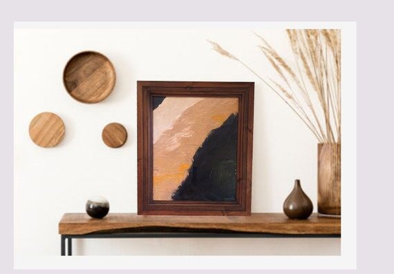 Abstract Oil Painting on Canvas, Dark Wood Fr...