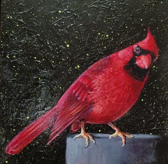 Cardinal Acrylic Painting, Original Bird Art,...