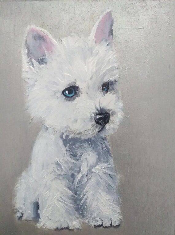 Handmade painting, "Westie", origin...