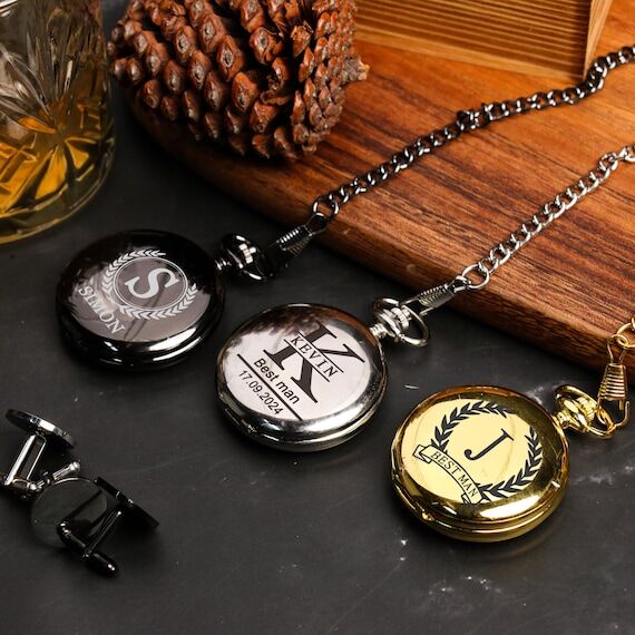 Groomsmen Pocket Watch Set, Personalized Groo...