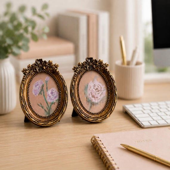 Set of 2 Original Peony Oil Paintings, Vintag...