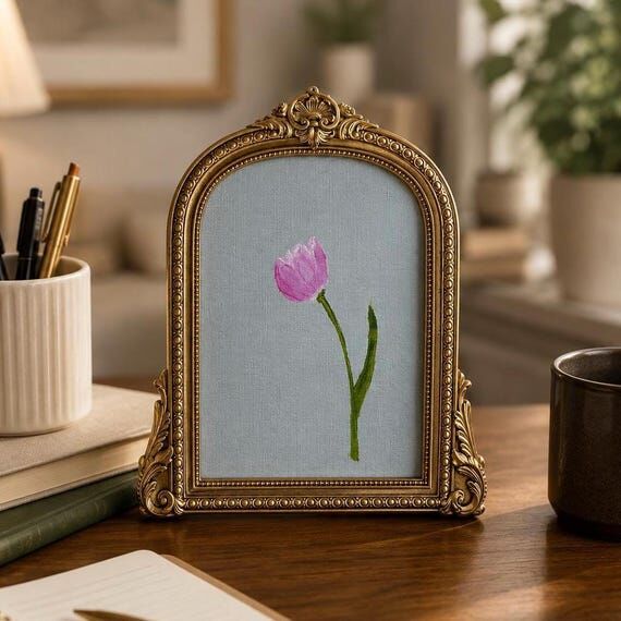 Original Handpainted Tulip Oil Painting, Soft...