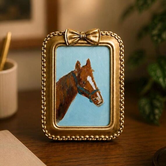Horse Oil Painting, Original Handmade 4x6 Fra...