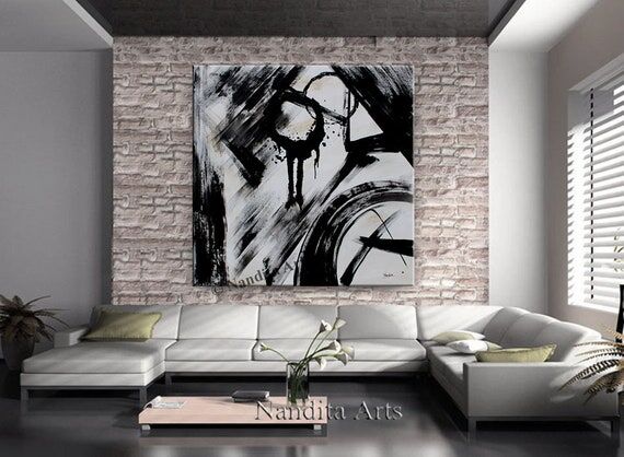 Large Black Abstract Acrylic Painting: Minima...