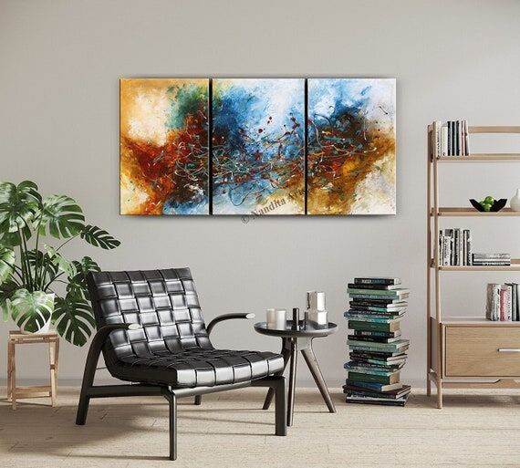 Abstract Triptych Canvas Art: Multicolor Mode...