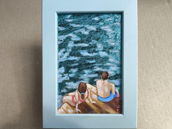 Beach Original Framed, Coastal Summer Oil Pai...