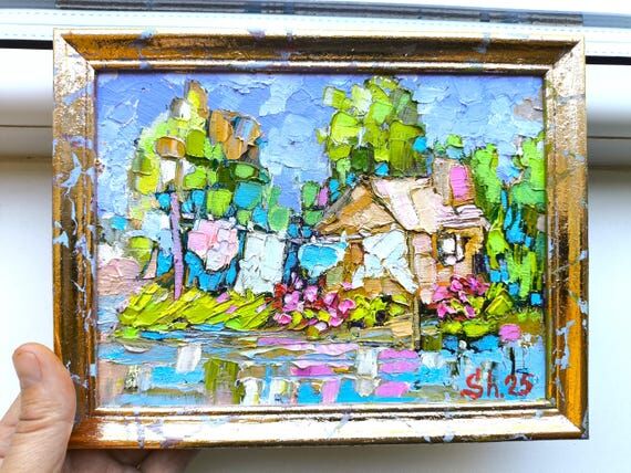 Irish Cottage Original Art, Lake Impasto Oil ...