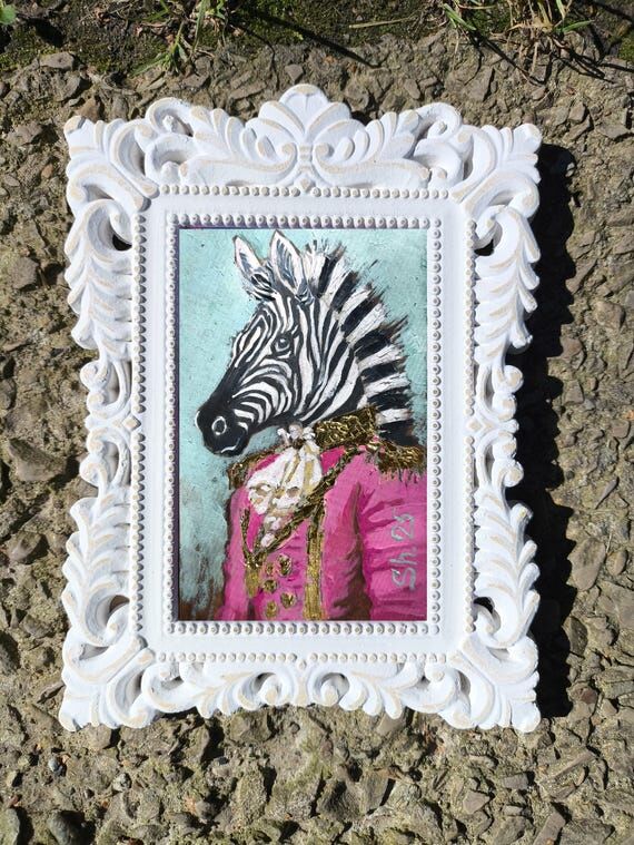 Zebra Original Framed, Animal Oil Painting, Z...