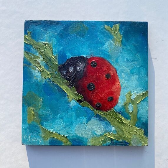 Ladybug Oil Painting: Original Insect Art, 13...
