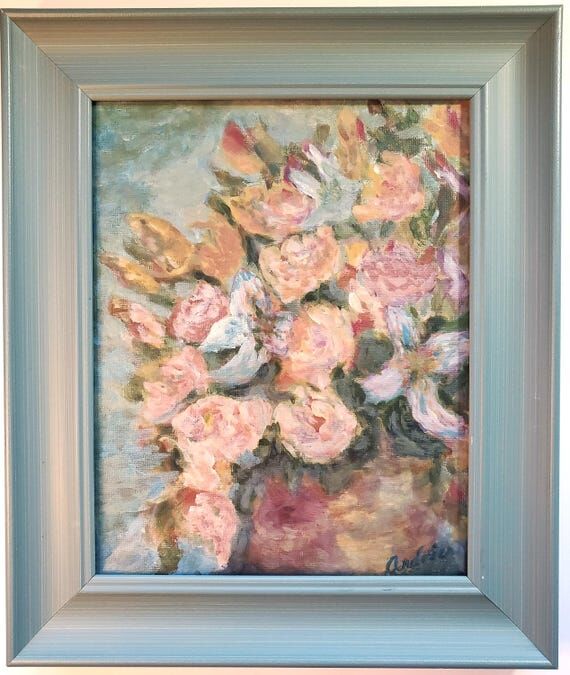 Original Painting Teal and Rose Floral 12 (No Social Media) 1...