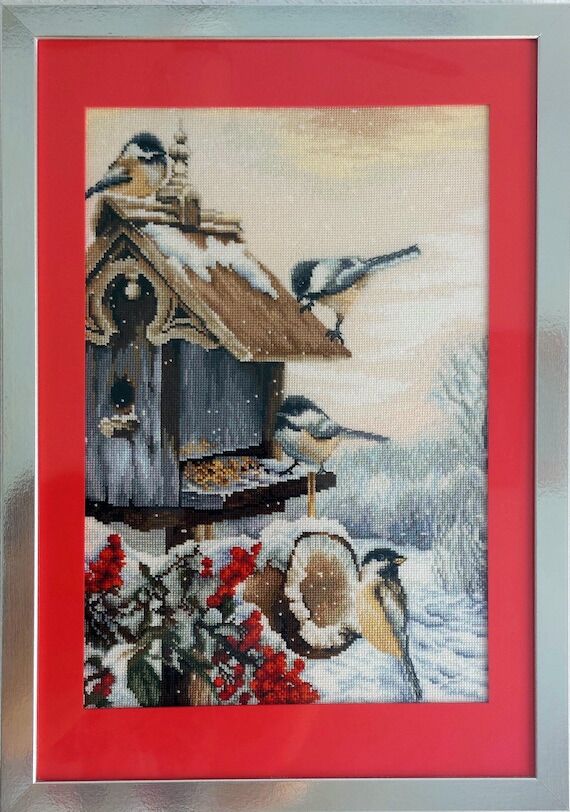 Embroidered Painting "Winter Bird House&...
