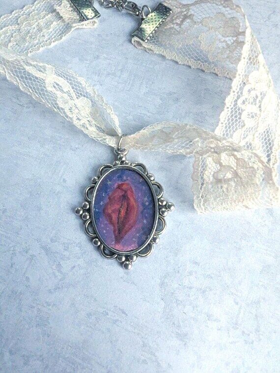 Handpainted Galactic Vulva Pendant lace Choke...
