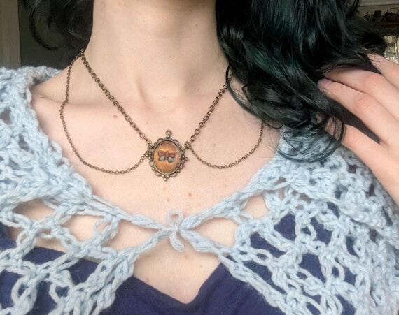 Moth Painting Handmade Pendant Necklace, Rust...