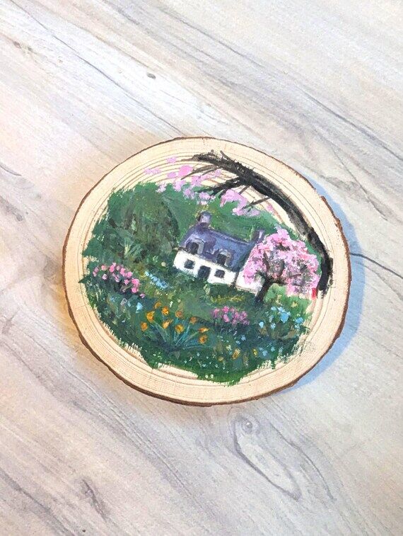 Hand-painted Whimsical Woodslice playful Cher...