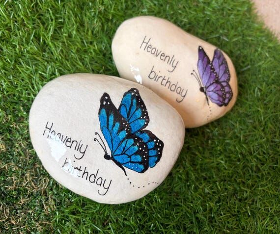 Hand-Painted Butterfly Memorial Stone: Bereav...