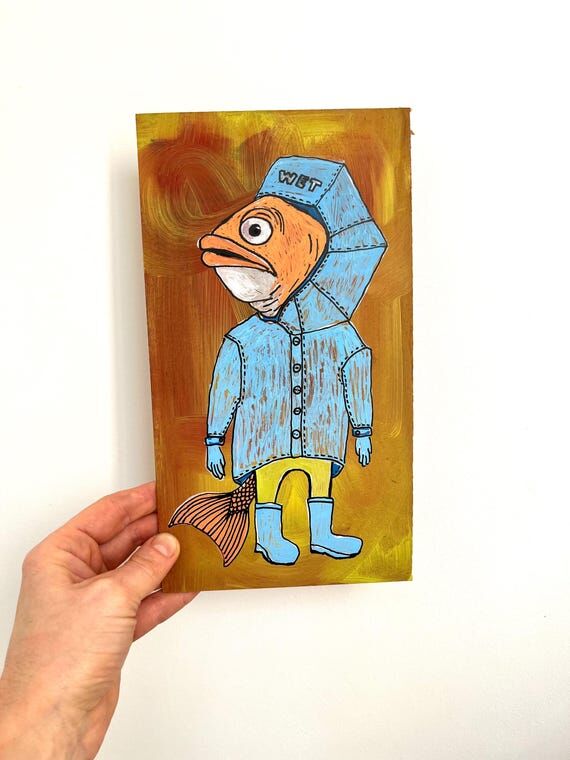Wet Fish original acrylic painting, small pai...