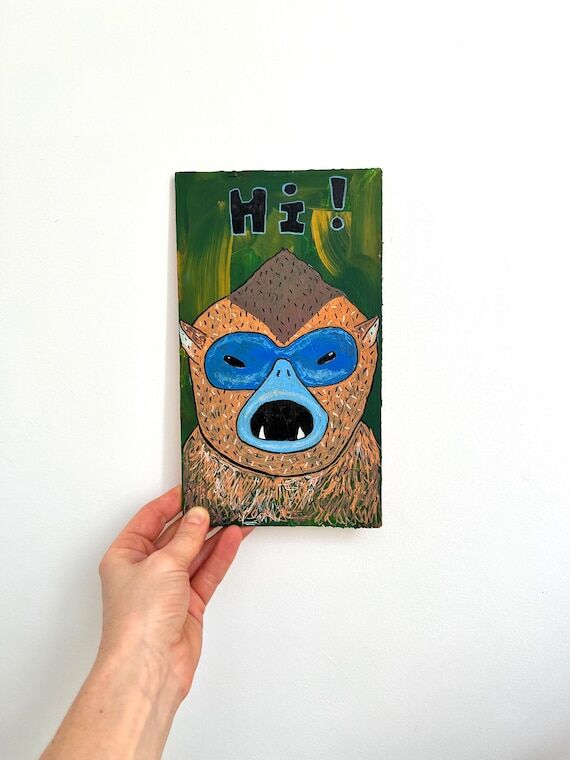 Monkey painting, small acrylic original paint...