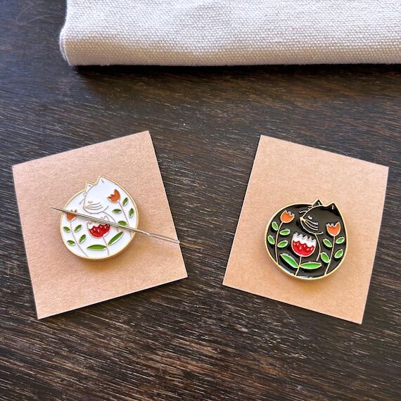 Cat enamel needle minder pin magnet cross sti...