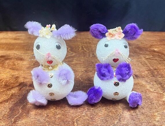 Vintage Handmade Chenille Christmas Snowmen M...