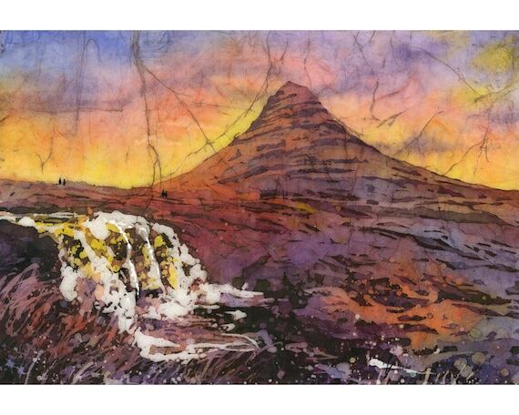 Iceland waterfall watercolor batik landscape ...