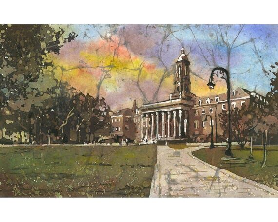 Penn State Old Main Watercolor Art Print: Bat...