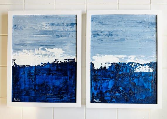Blue Horizon Duo Abstract Coastal Wall Art Se...