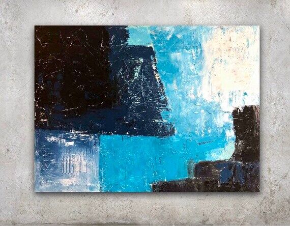 Blue Abstract Acrylic Painting on Canvas, Mod...