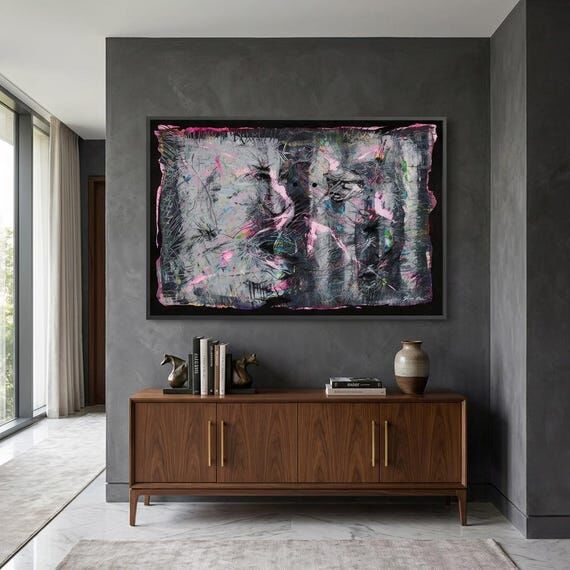 Faces Black and Pink Abstract Print, Wall Art...